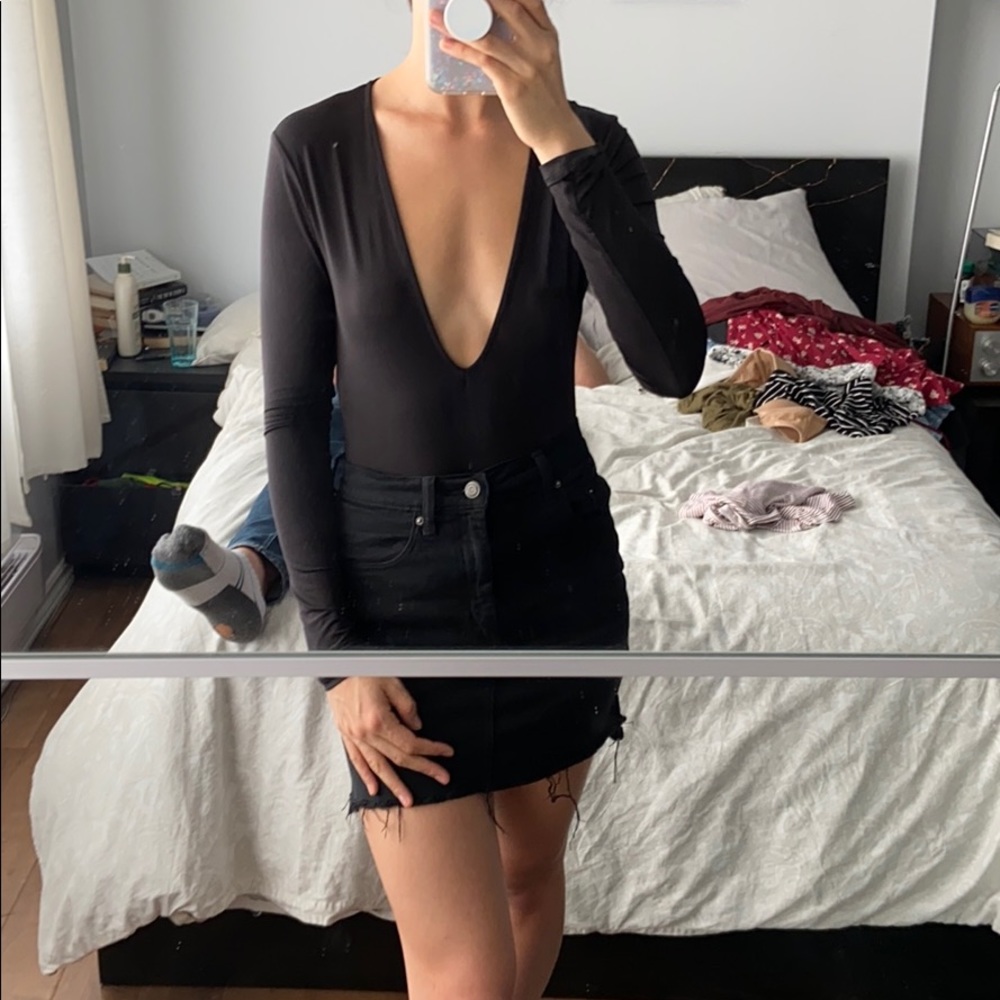 Forever 21 long sleeve deep V bodysuit